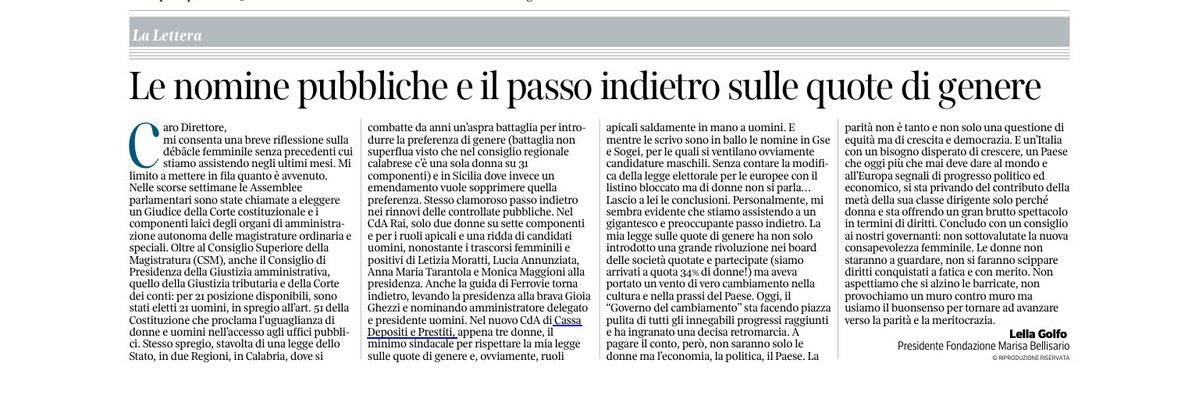 Le nomine pubbliche e il passo indietro sulle quote di genere